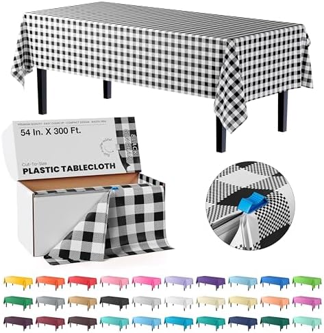 Exquisite Party Solids Black Gingham Table Cover Roll 54x300 Cut to Size with Slide Cutter