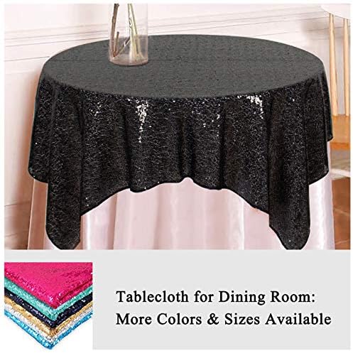 AMZLOKAE Sequin Square Tablecloth 50x50 Black Glitter Overlay for Parties and Events