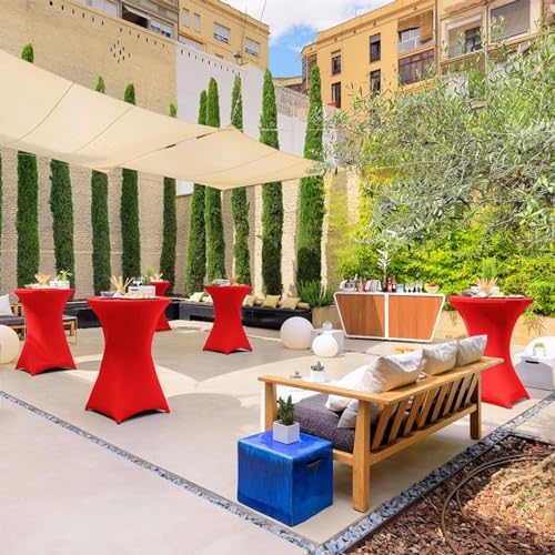 6 Pack Red Spandex Stretch Cocktail Table Covers for Round Tables