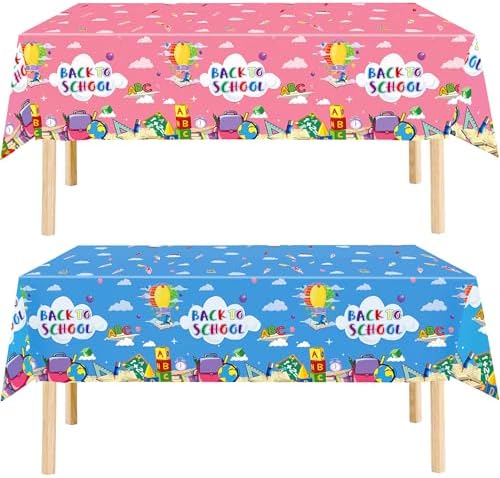 2 Pack Back to School Tablecloths Blue and Pink