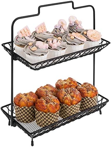 MyGift 2 Tier Vintage Style Matte Black Fruit Basket with Handle