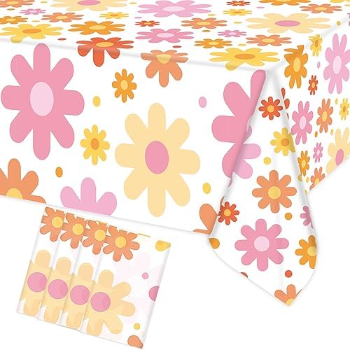 Augisteen Groovy Daisy Pattern Tablecloths 54x108 Inch 4 PCS