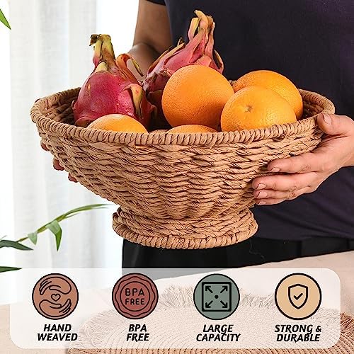 Folkulture Jute Fruit Bowl 12 Inch Decorative Serving Bowl