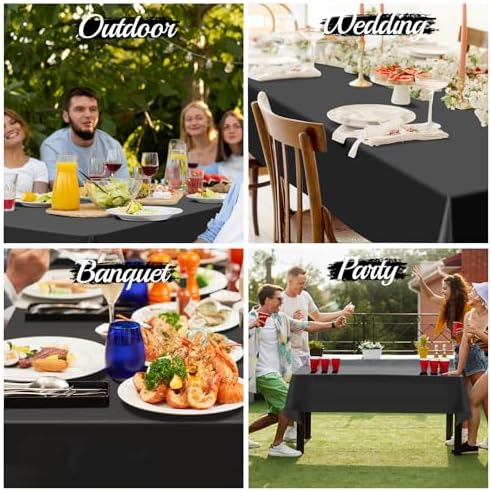10 Pack Black Plastic Tablecloths for Rectangle Tables 54x108 Inch