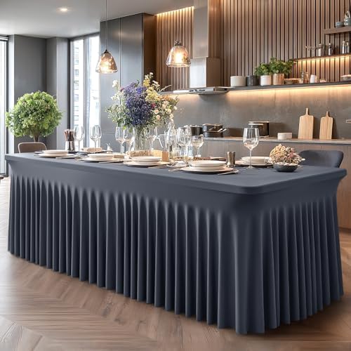 Shillance 2 Pack Grey Spandex Tablecloths for 6 Foot Rectangle Table