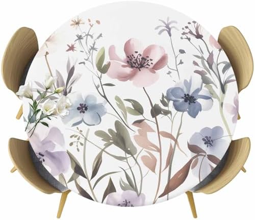 Falaniique Watercolor Floral Round Tablecloth 45-54 Inch