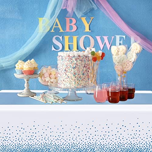 Breling 8 Pack Winter Baby Blue and White Tablecloths and Satin Table Runners Set