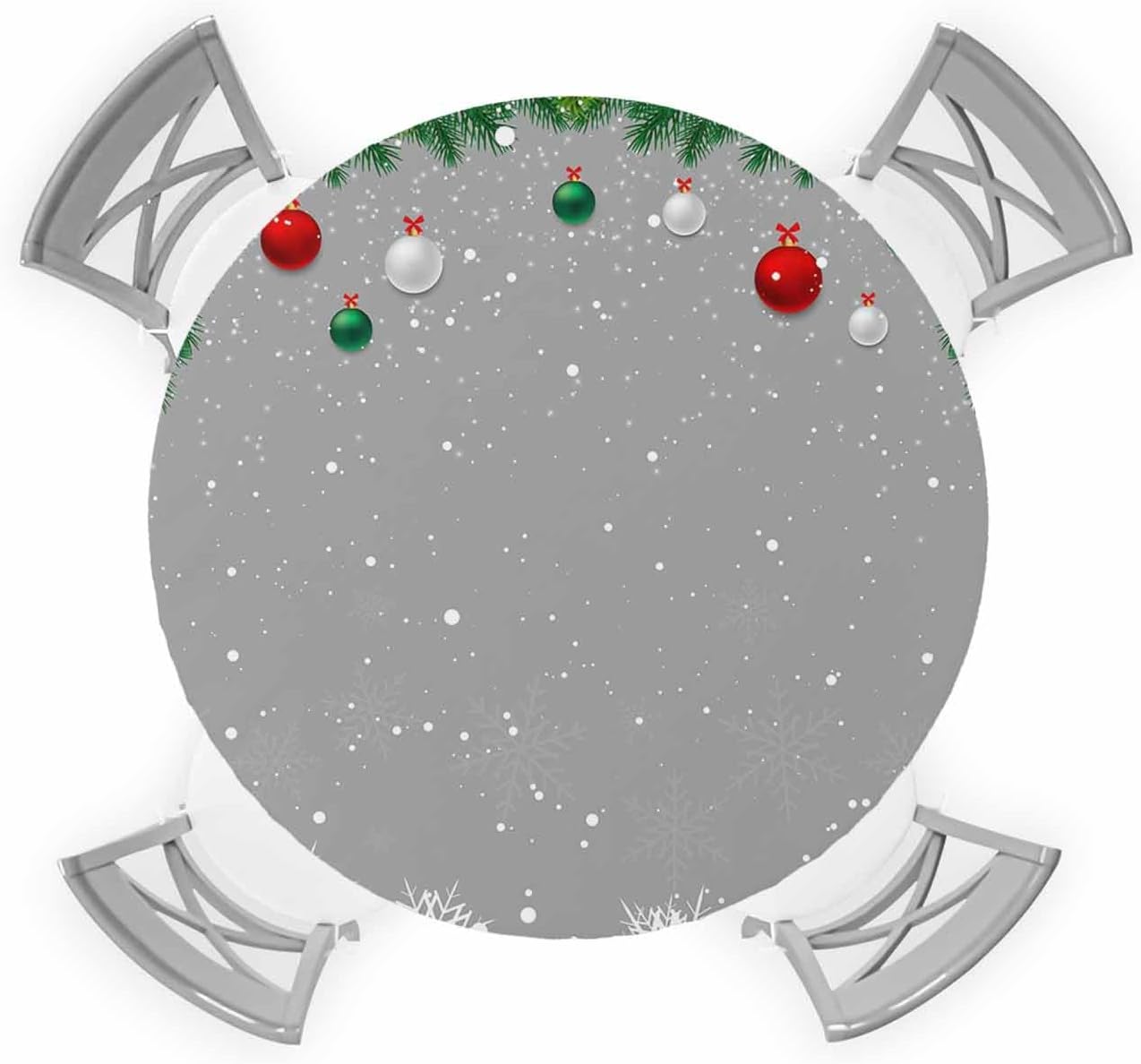 Grey Christmas Round Waterproof Table Cover Fitted Tablecloth