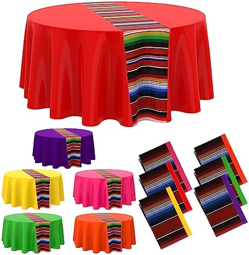 Oudain 6 Pcs Mexican Fiesta Tablecloth 84 Inch