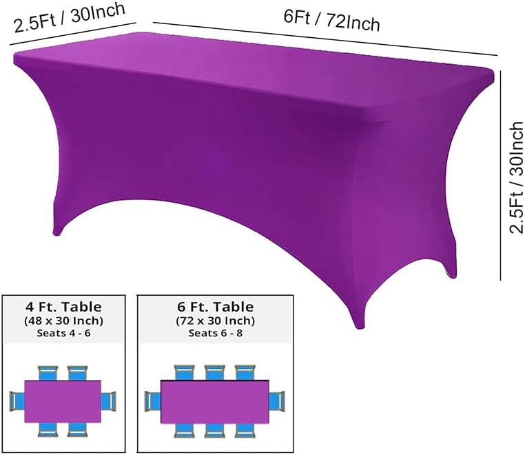 6 Ft Spandex Table Cover Purple Stretch Fitted Tablecloth
