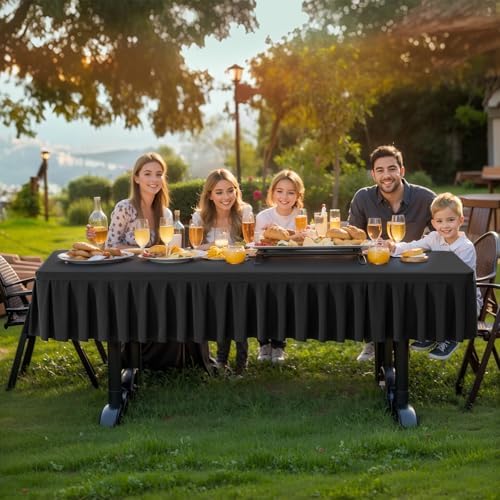 1 Pack Black Spandex Tablecloth for 6 Foot Rectangle Table with Pleated Skirt