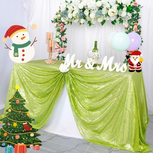 ShinyBeauty Sequin Tablecloth Olive Green 60x102 Inch Rectangle Sparkly Fabric Tablecloths for Wedding Party
