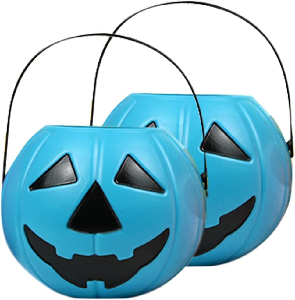 VOSAREA 2pcs Pumpkin Bucket Halloween Candy Server with Handles