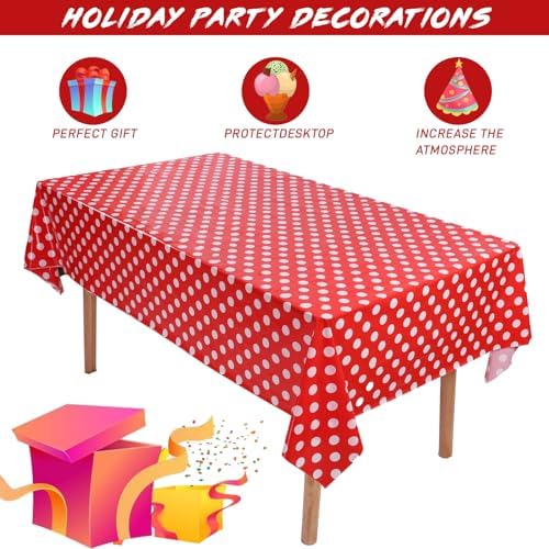 Kesfey 3 Pack Red Polka Dot Tablecloths 54x108 Inch Mickey Mouse Theme