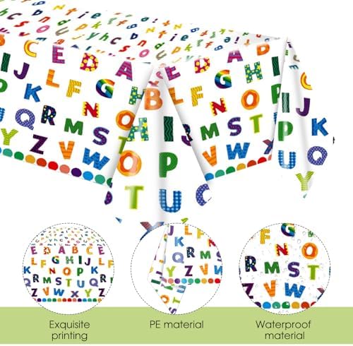 3Pcs Colorful ABC Alphabet Tablecloth 54x108 Inch Rectangular