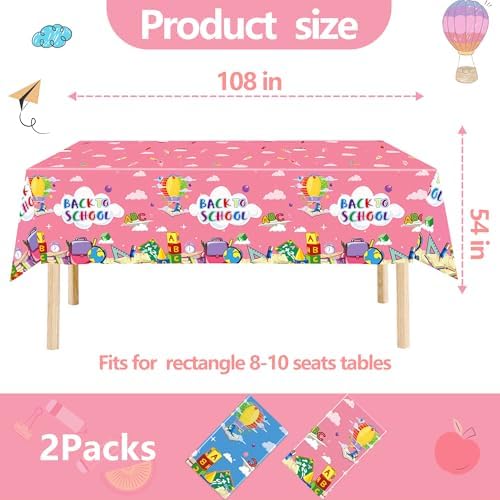2 Pack Back to School Tablecloths Blue and Pink