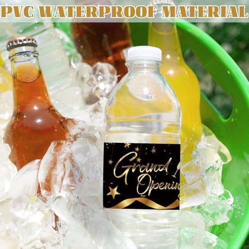 50Pcs Grand Opening Water Bottle Labels Black Gold Waterproof Decor Stickers