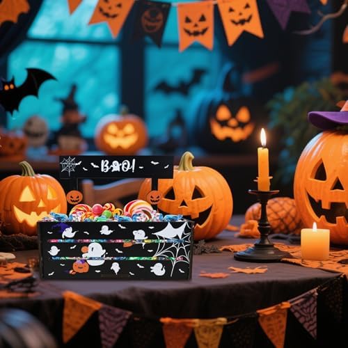 Halloween Candy Bowl Wooden Serving Dish with Ghost Pumpkin Design
