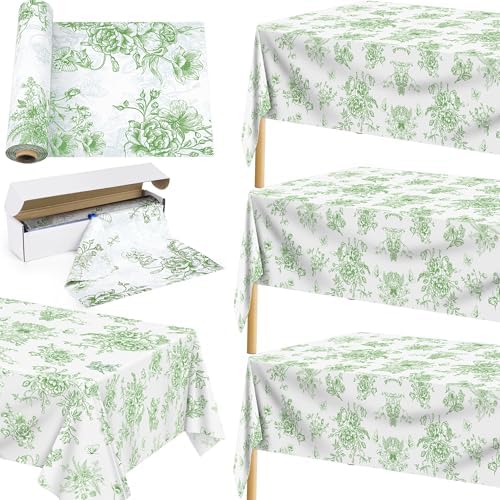 100 Ft Floral Plastic Tablecloth Roll with Cutter Box for Wedding Decor