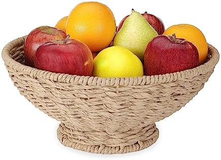 Folkulture Jute Fruit Bowl 12 Inch Decorative Serving Bowl