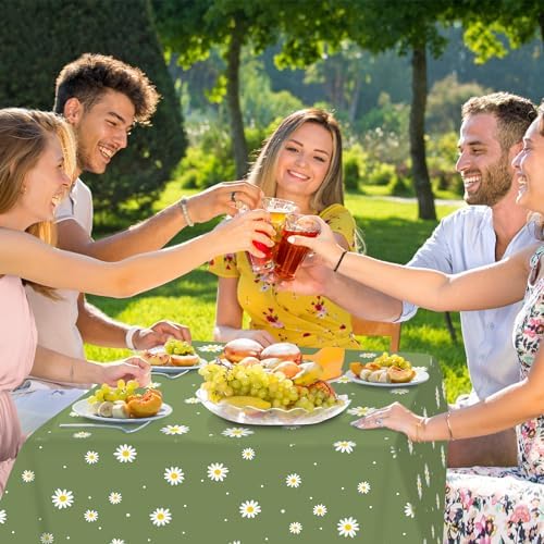 6 Pack Sage Green Daisy Tablecloths for Spring Party Decor