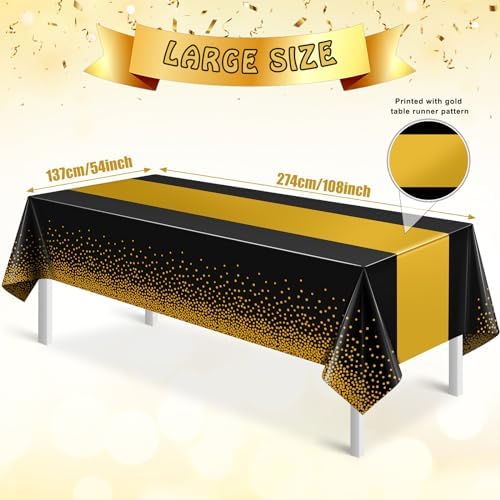 3Pcs Black and Gold Tablecloth Party Decorations