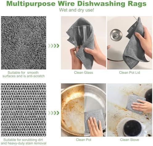 10 Piece Multipurpose Wire Dishcloth with Lanyard Non Scratch and Microfiber