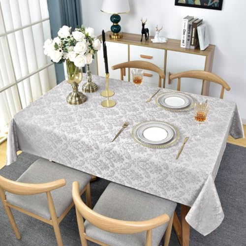 Rectangle Tablecloth with Flower Jacquard Pattern 52x70 Inch Grey