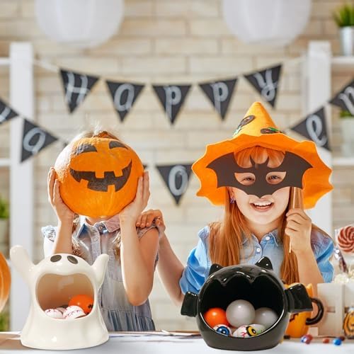 2 Pack Halloween Candy Bowls with Ghost and Bat Designs