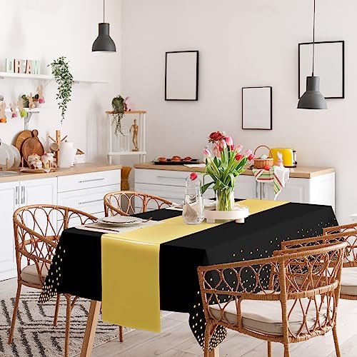 12 Pack Black and Gold Tablecloth and Runner Party Set
