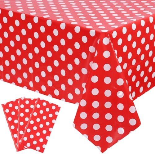 Kesfey 3 Pack Red Polka Dot Tablecloths 54x108 Inch Mickey Mouse Theme