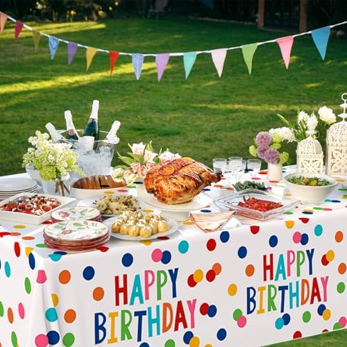 2Pack Happy Birthday Tablecloths for Party and Baby Shower Decoration 108x54 Inches