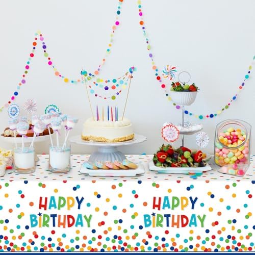 3 Pack Happy Birthday Tablecloths with Polka Dots