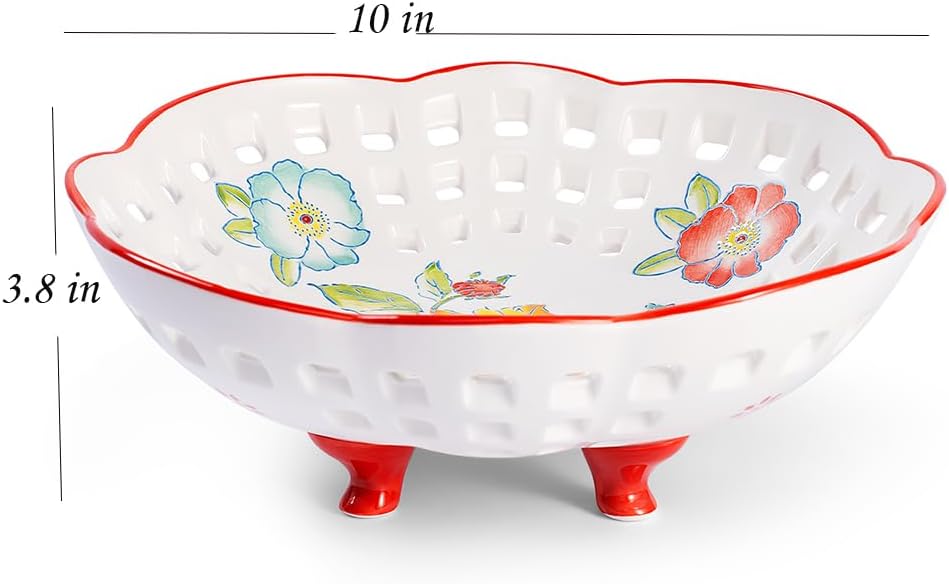 Ceramic Fruit Bowl with 4 Legs 10 Inch Large Bowl for Home Decor