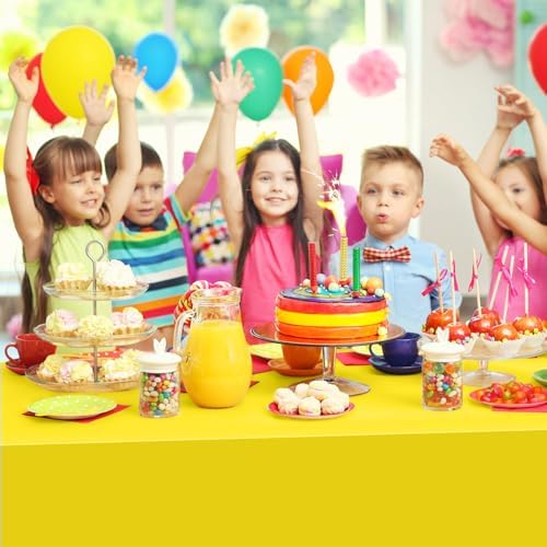 6Pcs Rainbow Neon Plastic Tablecloths Set 54x72 Inch