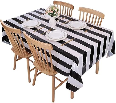 Kesfey 3 Pack Black White Vertical Striped Tablecloth 54x108 Inch Waterproof
