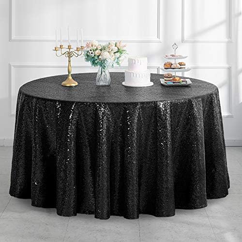 Pufogu 50 Inch Round Black Sequin Tablecloth