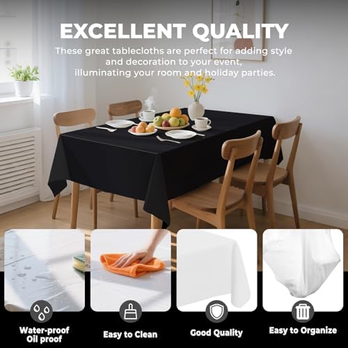 6 Pack Premium Disposable Plastic Tablecloths 54x108 Black