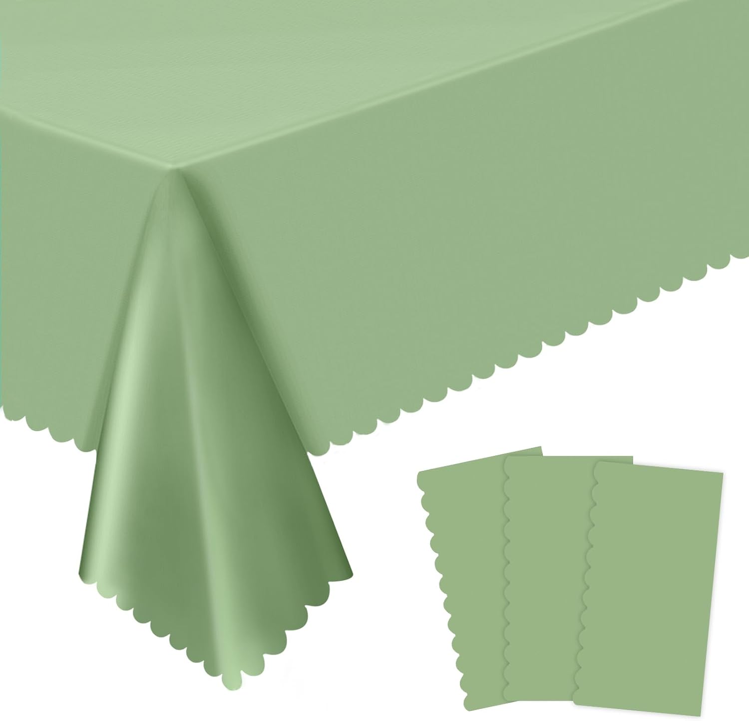 3 Pack Sage Green Plastic Tablecloth for Rectangular Tables