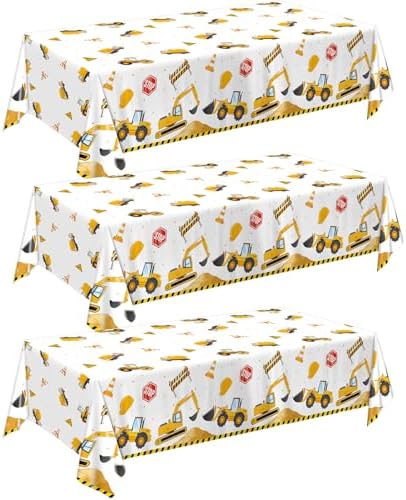 3 Pack Construction Themed Tablecloths 54 x 108 Inches