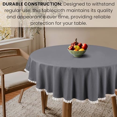 Cotton Clinic Rustic Round Tablecloth 60 Inches Dark Grey