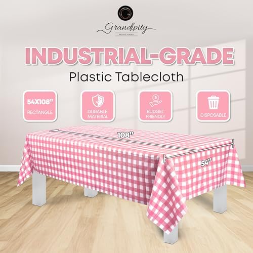 Grandipity 12 Pack Pink Checkered Tablecloths 54x108 Inch