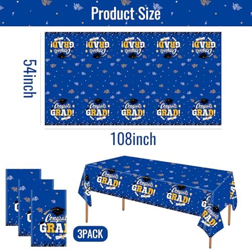 STARSIDE 3 Pack Blue Graduation Tablecloths 54x108