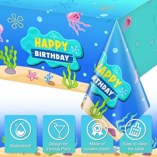 3 Pcs Blue Ocean Birthday Tablecloth Decorations for Rectangle Tables