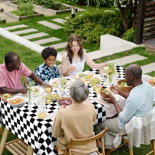 3 Pack Black and White Checkered Tablecloths for Parties