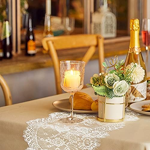 4 Pcs White Lace Table Runners 14x120 Inch Vintage Boho Table Runner for Wedding Bridal Shower Decor