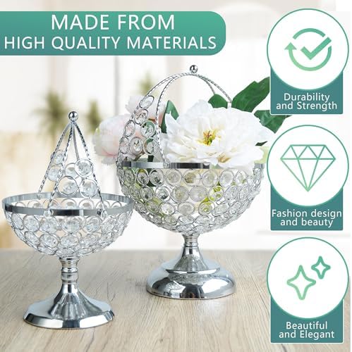 Crystal Candy Bowl Holder Decorative Fruit Bowl Stand Flower Basket Ornament Table Centerpiece Silver