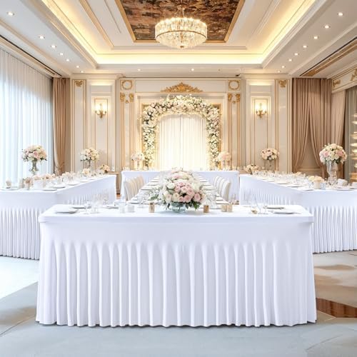 Besutolife 6ft White Tablecloth Rectangle Spandex 2PCS Table Skirt