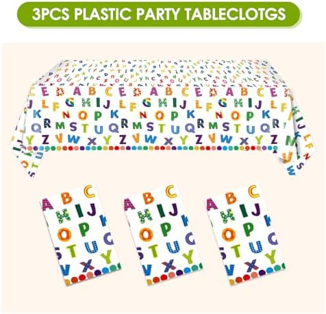 3Pcs Colorful ABC Alphabet Tablecloth 54x108 Inch Rectangular