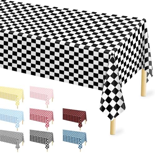 Mulbozy 4 Pcs Black and White Checkered Tablecloths for Party Decorations